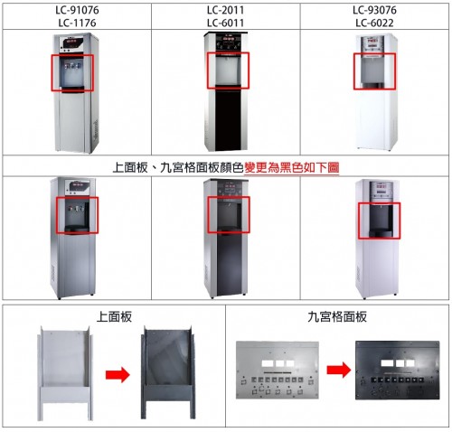 LCW龍泉飲水機部份型號外觀變更